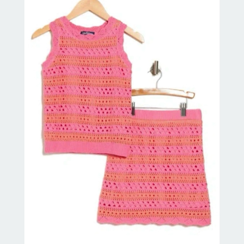 Girls 2-pc coral stripe knit skirt set